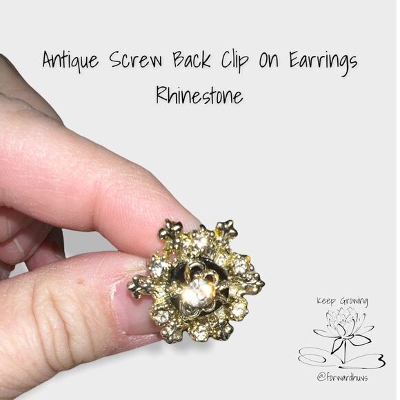 Antique Yellow Hue Rhinestone Screw Back Clip-On Earrings - Stunning Sparkle - Picture 3 of 8